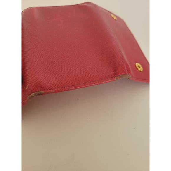 PRADA Leather Logo Wallet Small Pink Saffiano Compact Key Case Hooks Holder Bow - Picture 7 of 9